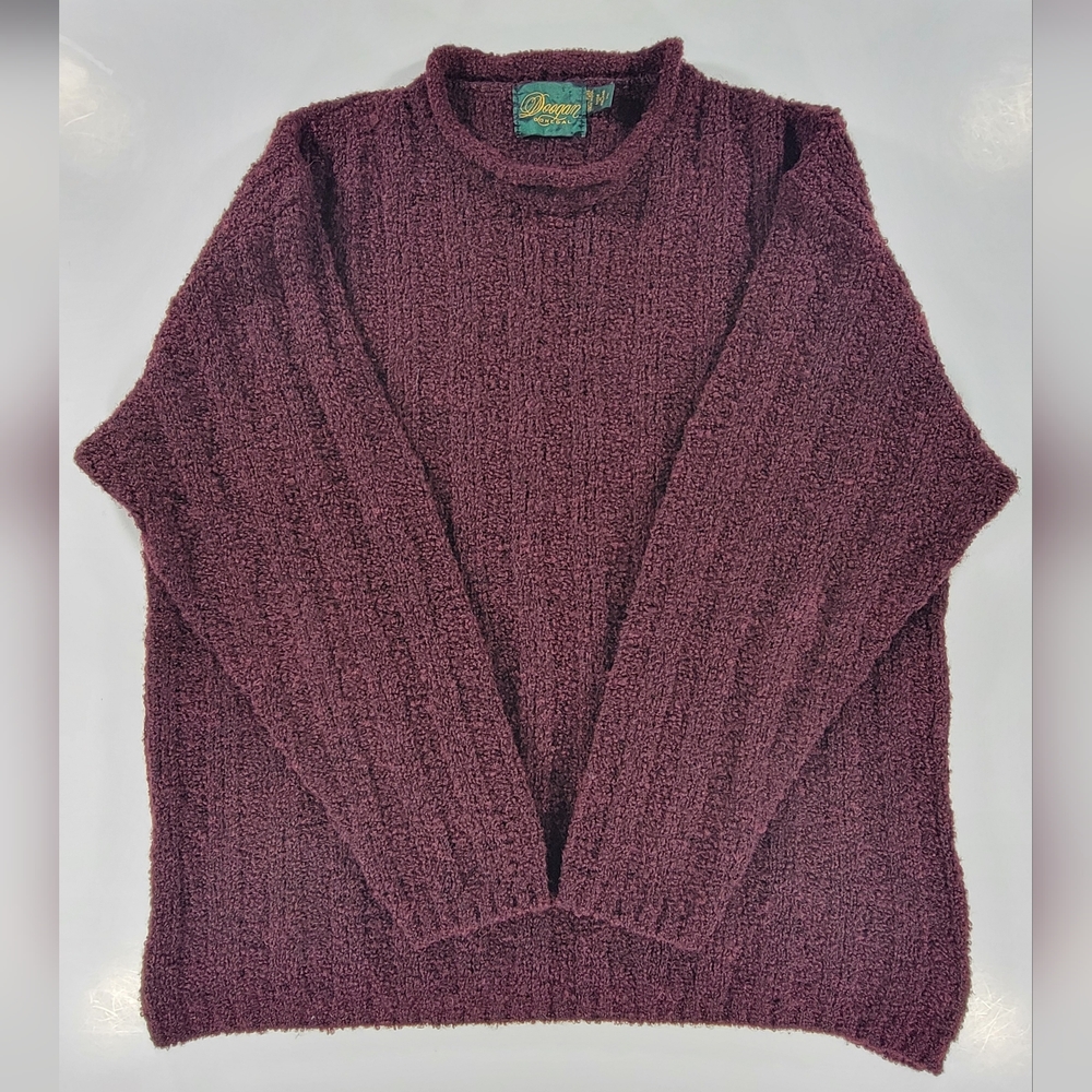 Doogan Donegal Sweater Mens XL Deep Red Wool Knit Ireland Aran Fisherman VTG
